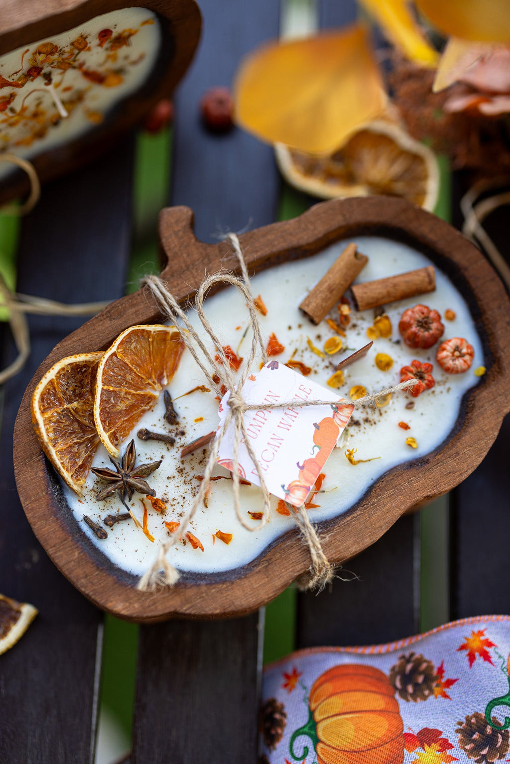 Wooden Pumpkin Shape Dough Bowl Candle – Autumn Decor