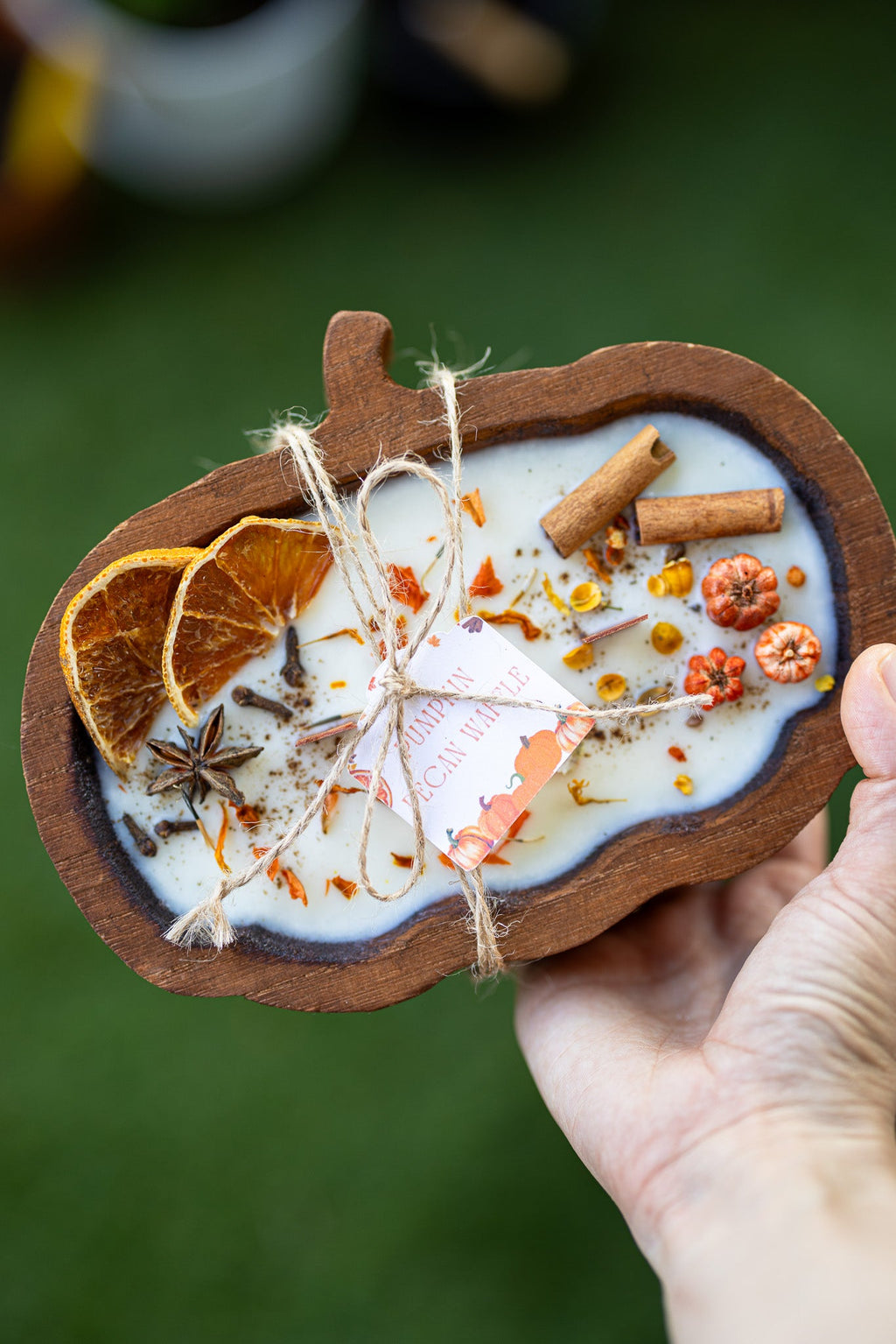 Wooden Pumpkin Shape Dough Bowl Candle – Autumn Decor