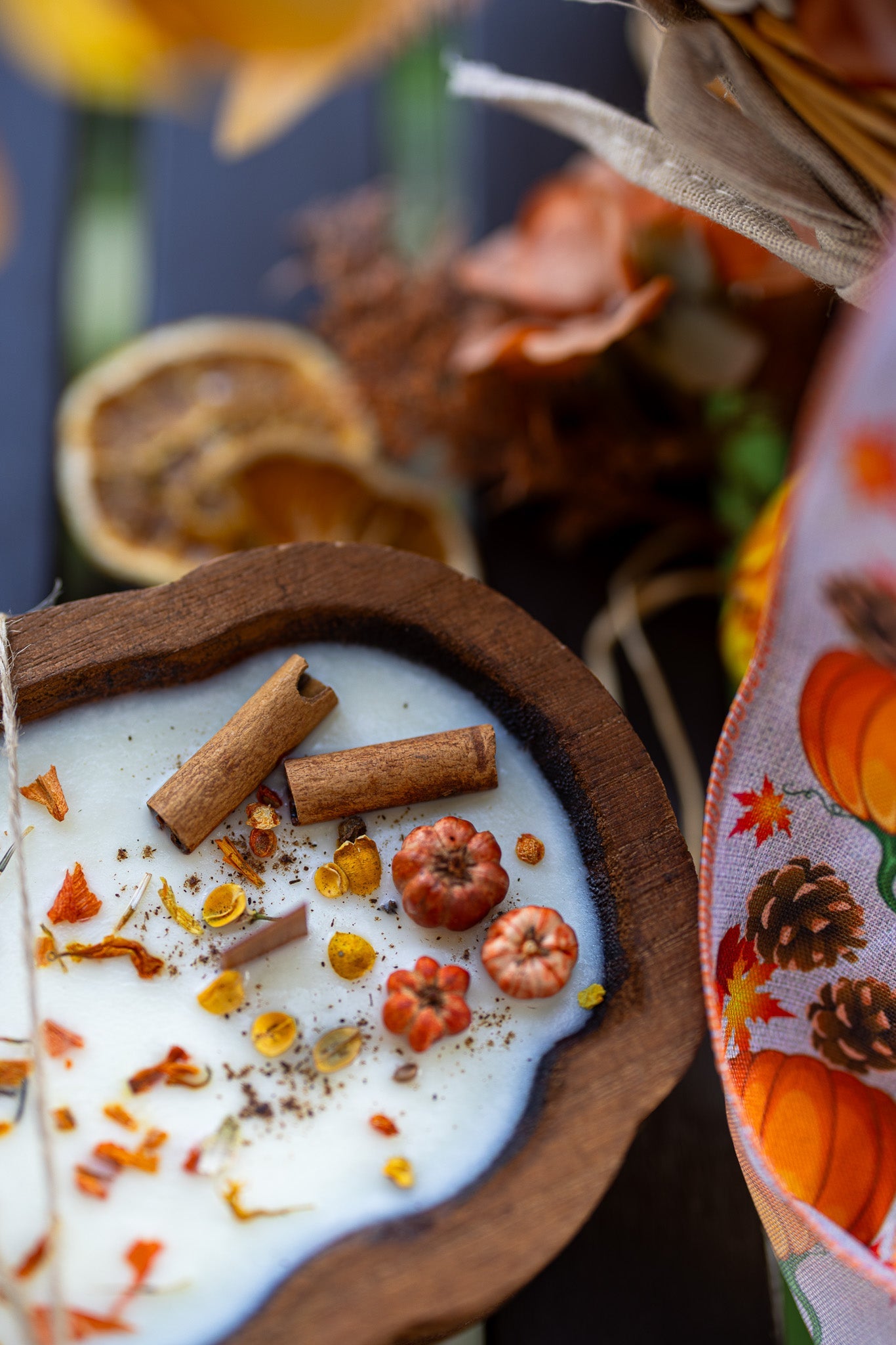 Wooden Pumpkin Shape Dough Bowl Candle – Autumn Decor