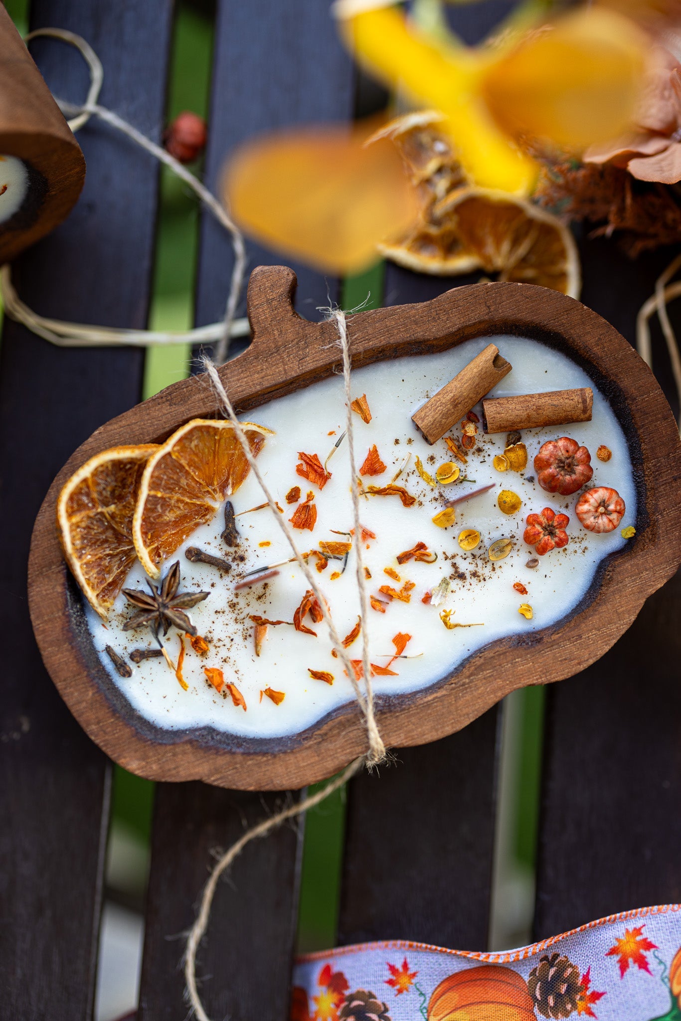 Wooden Pumpkin Shape Dough Bowl Candle – Autumn Decor